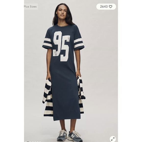 Anthropologie Dresses & Skirts - NWOT Anthropologie Daily Practice Graphic T-shirt Midi Dress Navy/White XS